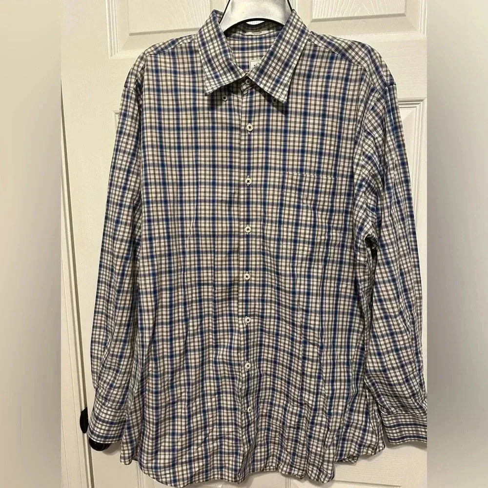 Peter Millar button up long sleeve plaid shirt size large